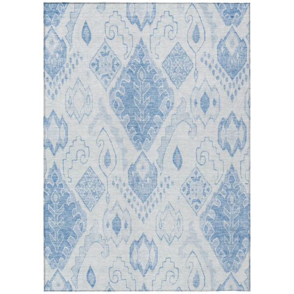 10' X 14' Denim Blue And Sky Blue Moroccan Washable Indoor Outdoor Area Rug