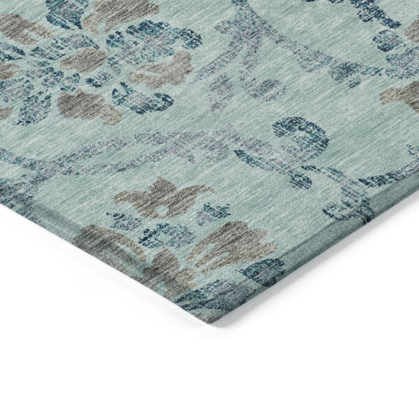 8' X 10' Teal Blue Gray And Aqua Floral Washable Indoor Outdoor Area Rug