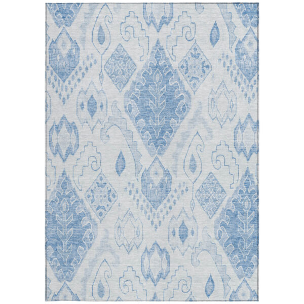 10' X 14' Denim Blue And Sky Blue Moroccan Washable Indoor Outdoor Area Rug