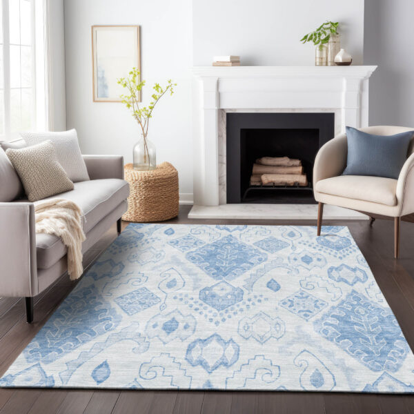 10' X 14' Denim Blue And Sky Blue Moroccan Washable Indoor Outdoor Area Rug