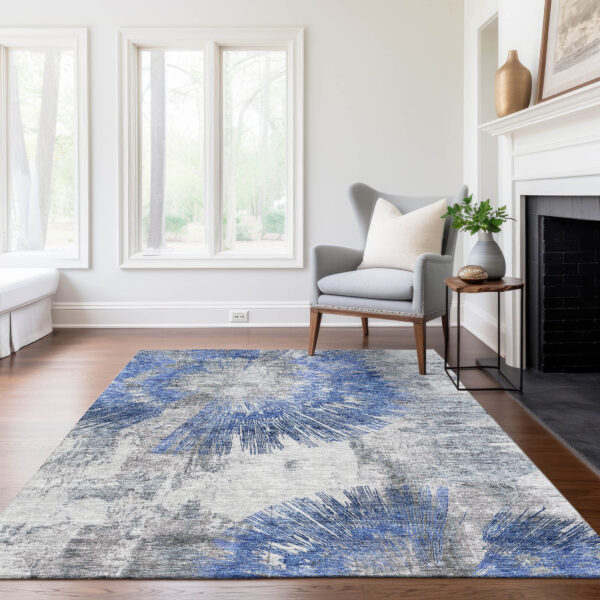 10' X 14' Blush Denim Blue And Navy Blue Abstract Washable Indoor Outdoor Area Rug
