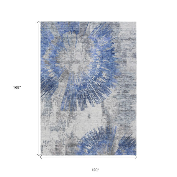 10' X 14' Blush Denim Blue And Navy Blue Abstract Washable Indoor Outdoor Area Rug