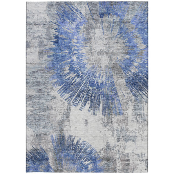 10' X 14' Blush Denim Blue And Navy Blue Abstract Washable Indoor Outdoor Area Rug