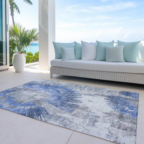 10' X 14' Blush Denim Blue And Navy Blue Abstract Washable Indoor Outdoor Area Rug