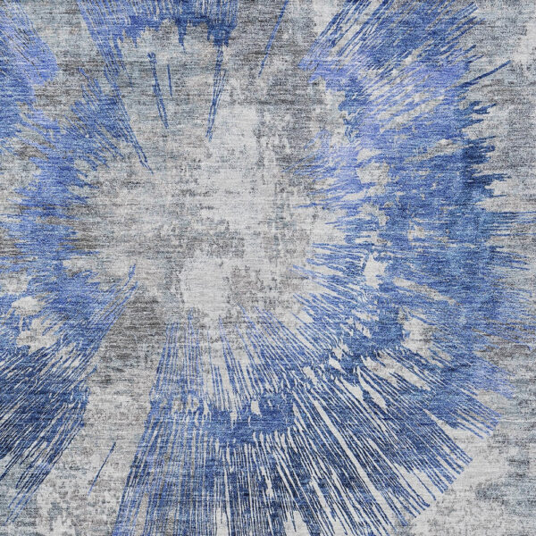 10' X 14' Blush Denim Blue And Navy Blue Abstract Washable Indoor Outdoor Area Rug