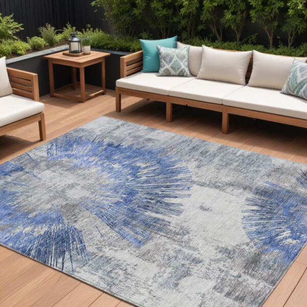 10' X 14' Blush Denim Blue And Navy Blue Abstract Washable Indoor Outdoor Area Rug