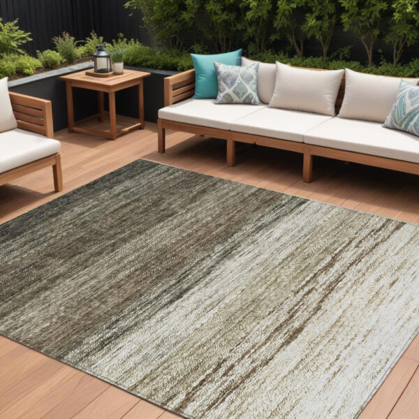 8' X 10' Brown Beige And Tan Ombre Washable Indoor Outdoor Area Rug