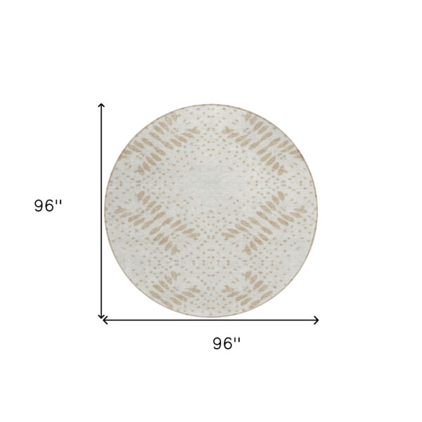 8' Beige Taupe And Tan Round Floral Washable Indoor Outdoor Area Rug