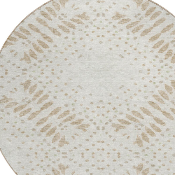 8' Beige Taupe And Tan Round Floral Washable Indoor Outdoor Area Rug