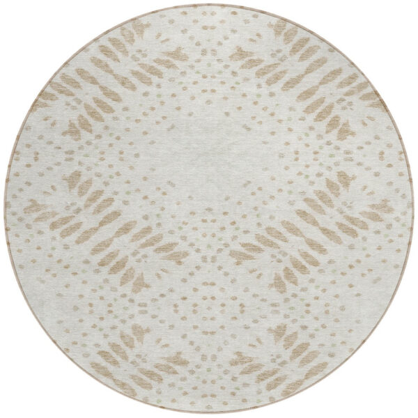 8' Beige Taupe And Tan Round Floral Washable Indoor Outdoor Area Rug