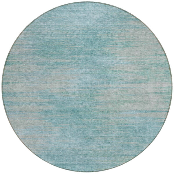 8' Aqua Teal Blue And Gray Round Abstract Washable Indoor Outdoor Area Rug