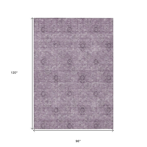 8' X 10' Plum And Purple Floral Washable Indoor Outdoor Area Rug