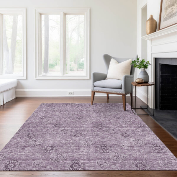 8' X 10' Plum And Purple Floral Washable Indoor Outdoor Area Rug