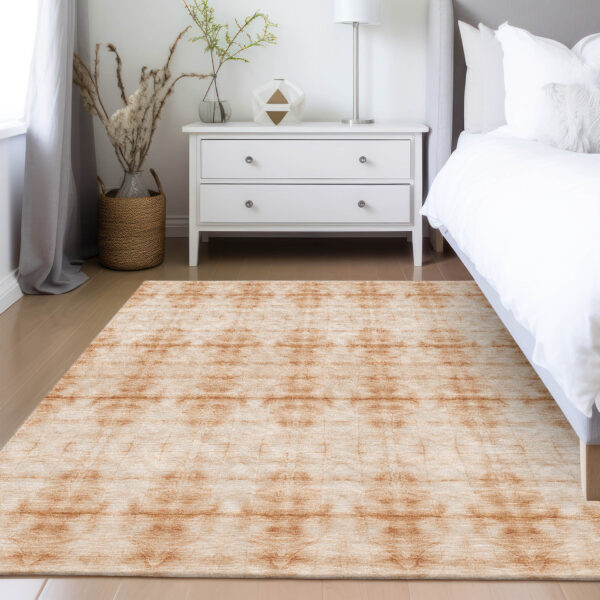 5' X 8' Salmon And Ivory Geometric Washable Indoor Outdoor Area Rug