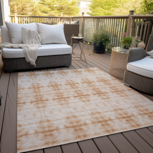 5' X 8' Salmon And Ivory Geometric Washable Indoor Outdoor Area Rug