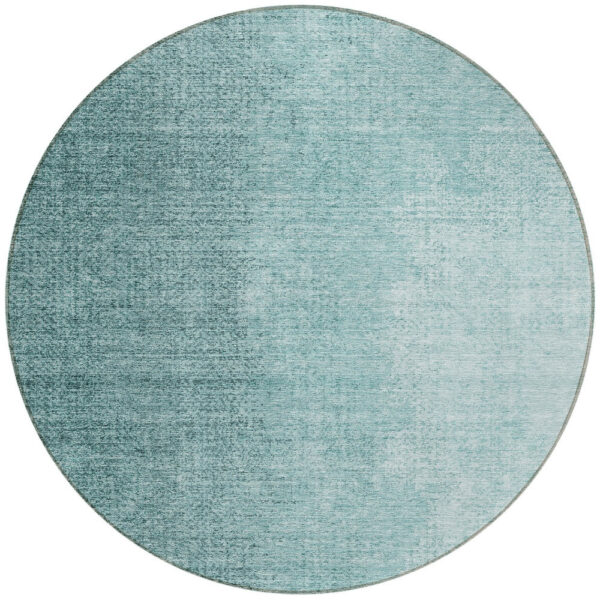 8' Teal Blue And Aqua Round Abstract Washable Indoor Outdoor Area Rug