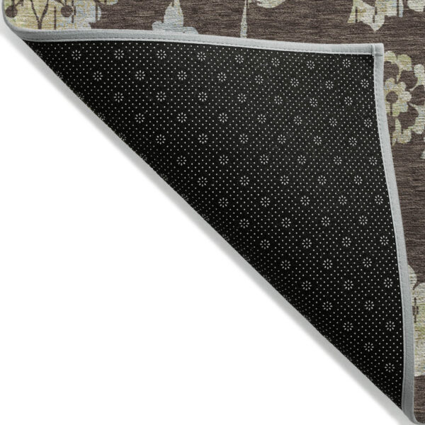10' X 14' Chocolate Sky Blue And Artichoke Green Floral Washable Indoor Outdoor Area Rug