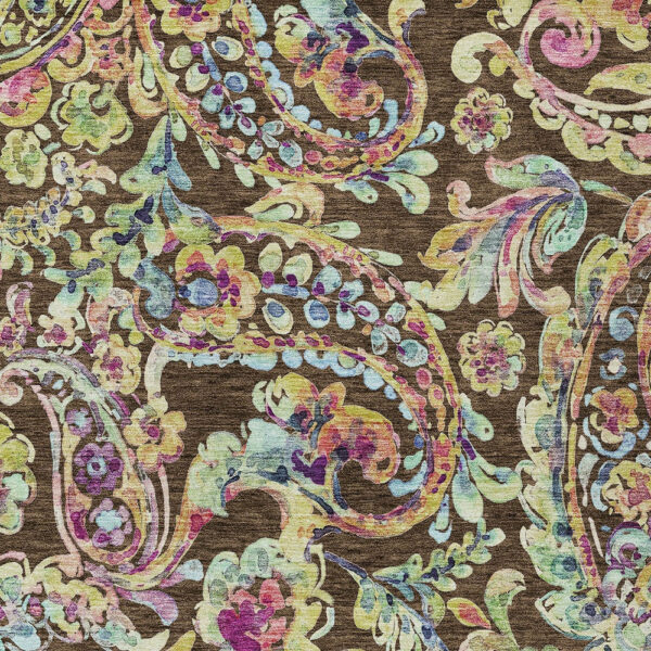 9' X 12' Chocolate And Artichoke Green Paisley Washable Indoor Outdoor Area Rug