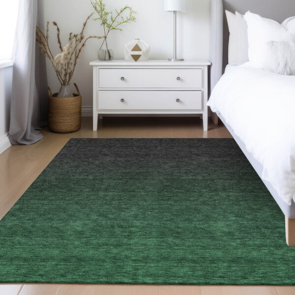 9' X 12' Emerald And Charcoal Abstract Washable Indoor Outdoor Area Rug