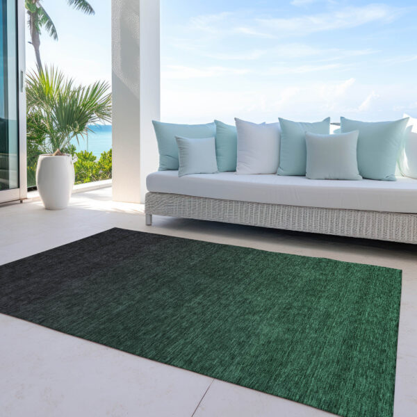 9' X 12' Emerald And Charcoal Abstract Washable Indoor Outdoor Area Rug