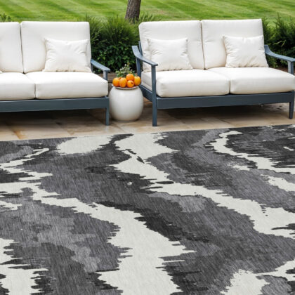 10' X 14' Black Gray And Charcoal Abstract Washable Indoor Outdoor Area Rug