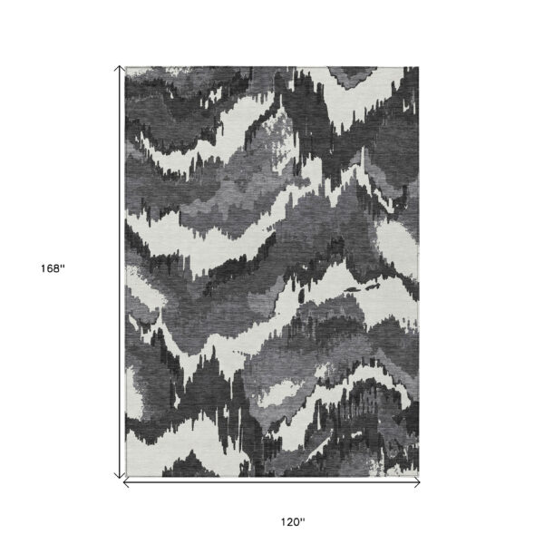 10' X 14' Black Gray And Charcoal Abstract Washable Indoor Outdoor Area Rug