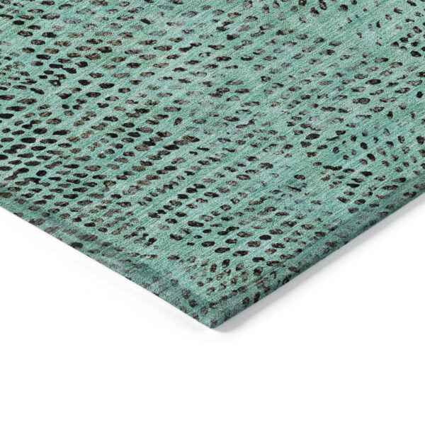 10' X 14' Teal Blue And Charcoal Geometric Washable Indoor Outdoor Area Rug