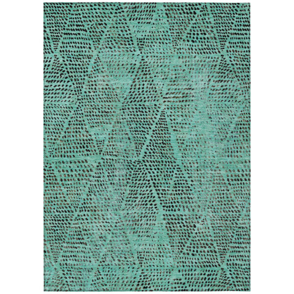 10' X 14' Teal Blue And Charcoal Geometric Washable Indoor Outdoor Area Rug