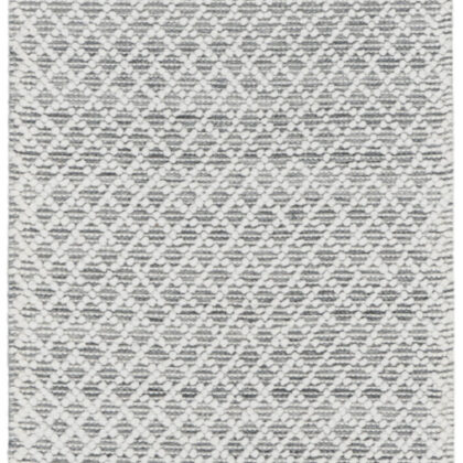 8' Gray and Ivory Geometric Hand Woven Runner Rug With Fringe