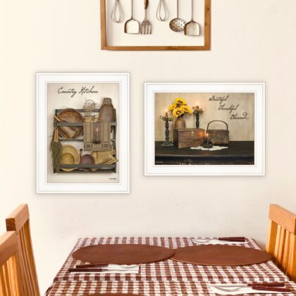 Set Of Two Grateful And Blessed White Framed Print Kitchen Wall Art