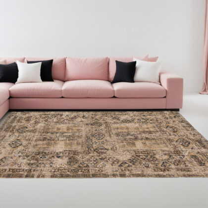 8' x 11' Brown Oriental Non Skid Area Rug