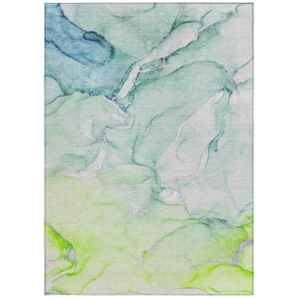 3' X 5' Green Abstract Washable Non Skid Indoor Outdoor Area Rug
