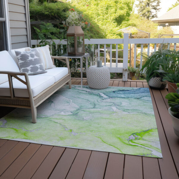 3' X 5' Green Abstract Washable Non Skid Indoor Outdoor Area Rug