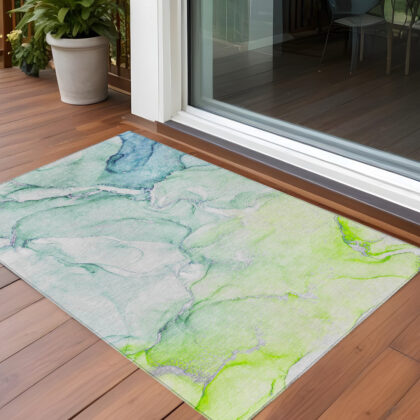 3' X 5' Green Abstract Washable Non Skid Indoor Outdoor Area Rug