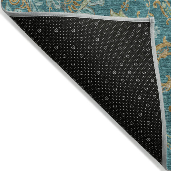 9' X 12' Teal Paisley Washable Non Skid Indoor Outdoor Area Rug