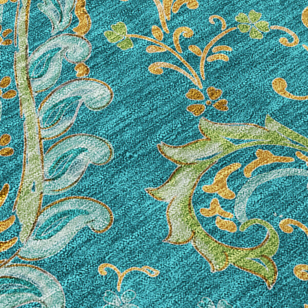 9' X 12' Teal Paisley Washable Non Skid Indoor Outdoor Area Rug