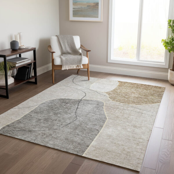 10' X 14' Beige Brown And Taupe Abstract Washable Indoor Outdoor Area Rug