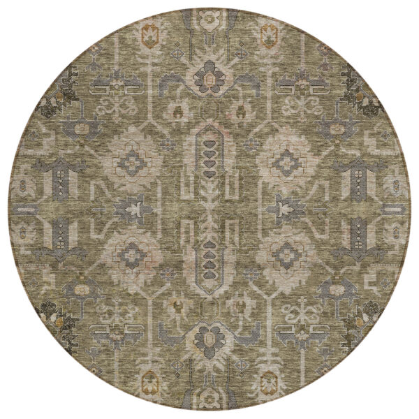 8' Brown Gray And Charcoal Round Oriental Washable Indoor Outdoor Area Rug