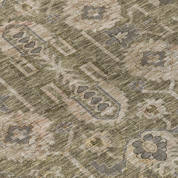 8' Brown Gray And Charcoal Round Oriental Washable Indoor Outdoor Area Rug