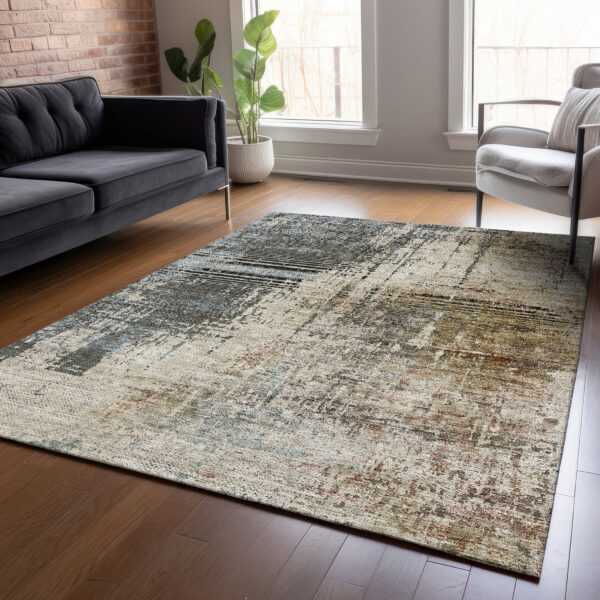 5' X 8' Beige Brown And Gray Abstract Washable Indoor Outdoor Area Rug