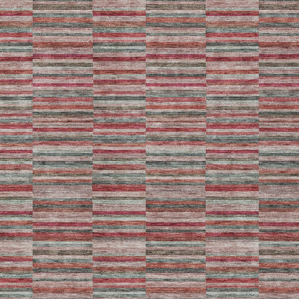 3' X 5' Red Beige And Copper Striped Washable Indoor Outdoor Area Rug