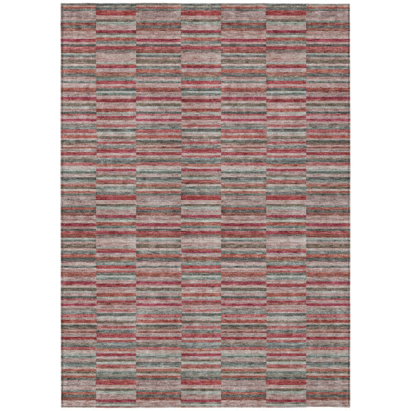 3' X 5' Red Beige And Copper Striped Washable Indoor Outdoor Area Rug