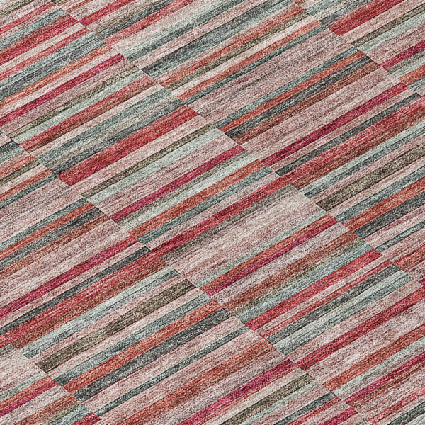 3' X 5' Red Beige And Copper Striped Washable Indoor Outdoor Area Rug