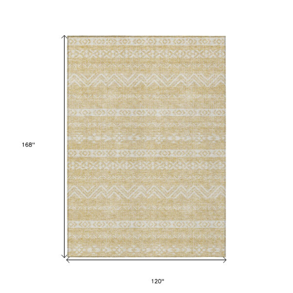 10' X 14' Gold And Beige Southwestern Washable Indoor Outdoor Area Rug
