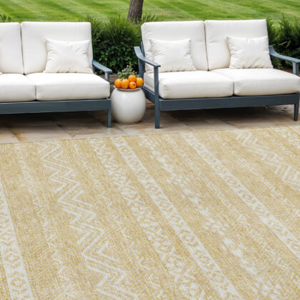 10' X 14' Gold And Beige Southwestern Washable Indoor Outdoor Area Rug
