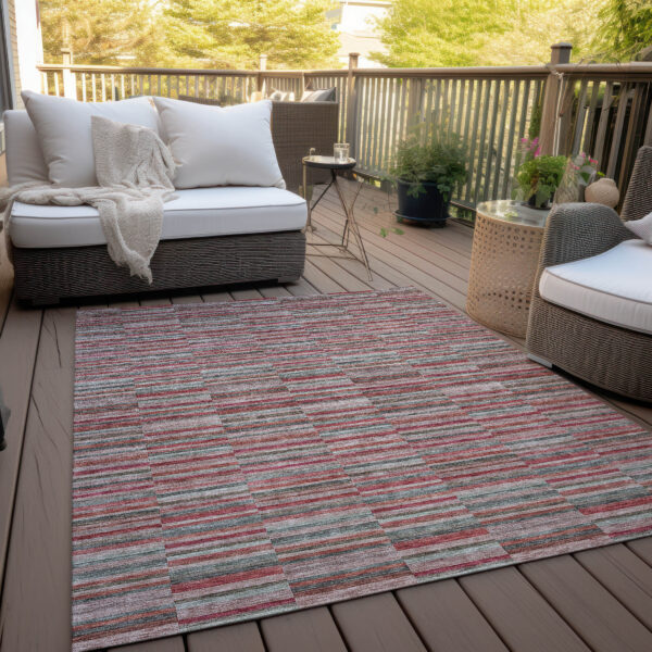 3' X 5' Red Beige And Copper Striped Washable Indoor Outdoor Area Rug