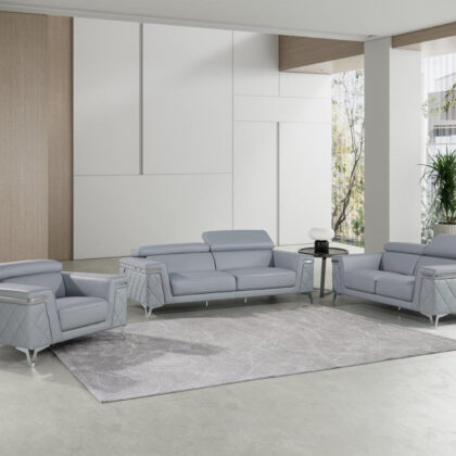 Blue Top Grain Leather Five Person Seating Set