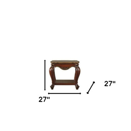 24" Honey Oak Solid Wood And Polyresin Square End Table With Shelf