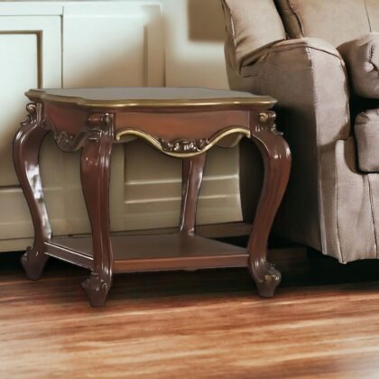 24" Honey Oak Solid Wood And Polyresin Square End Table With Shelf