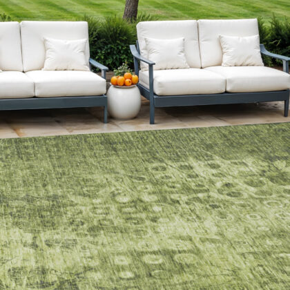 8' X 10' Olive Green Ikat Washable Indoor Outdoor Area Rug